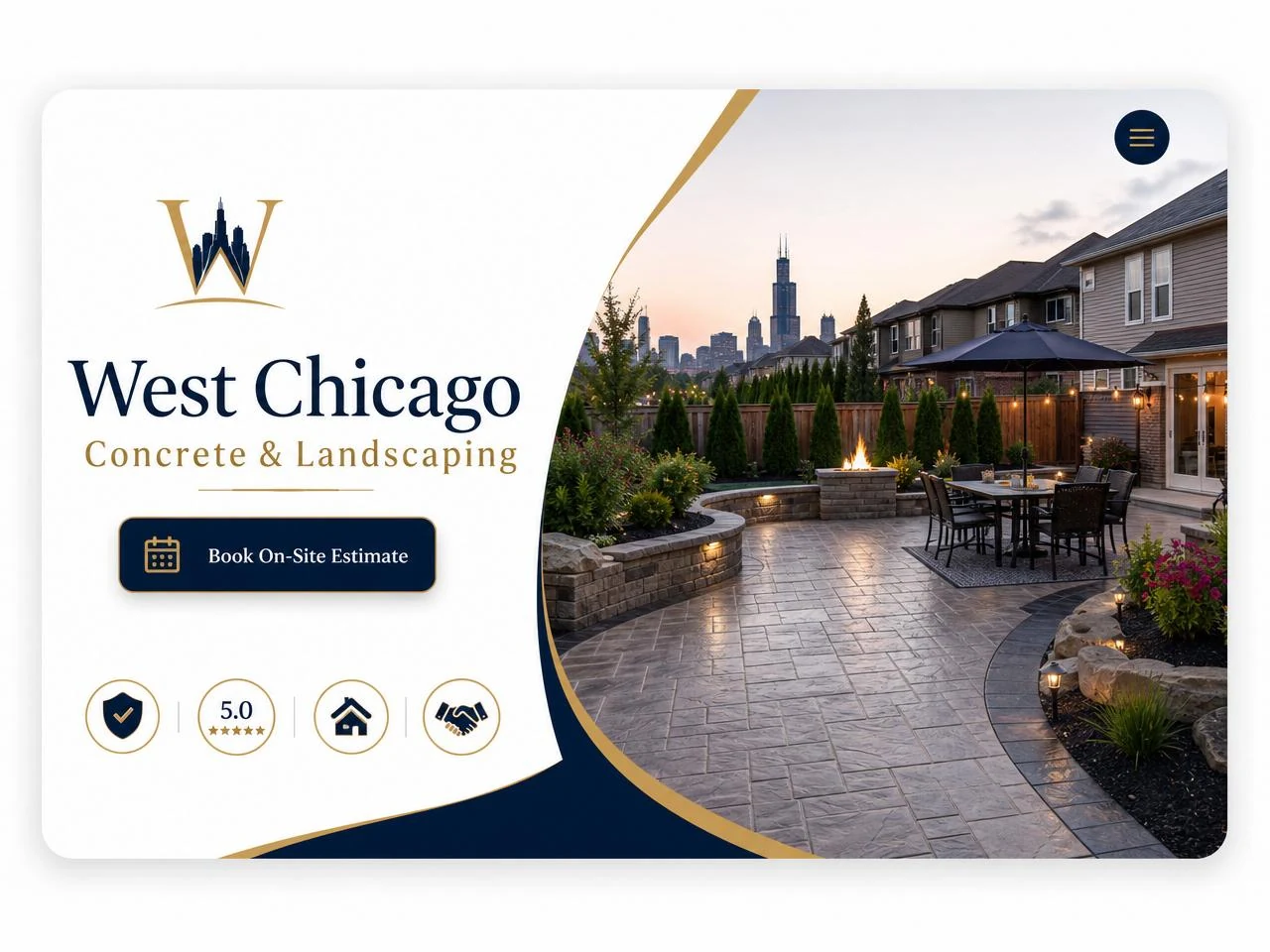 West Chicago Concrete & Landscaping website homepage designed by Stellar Growth
